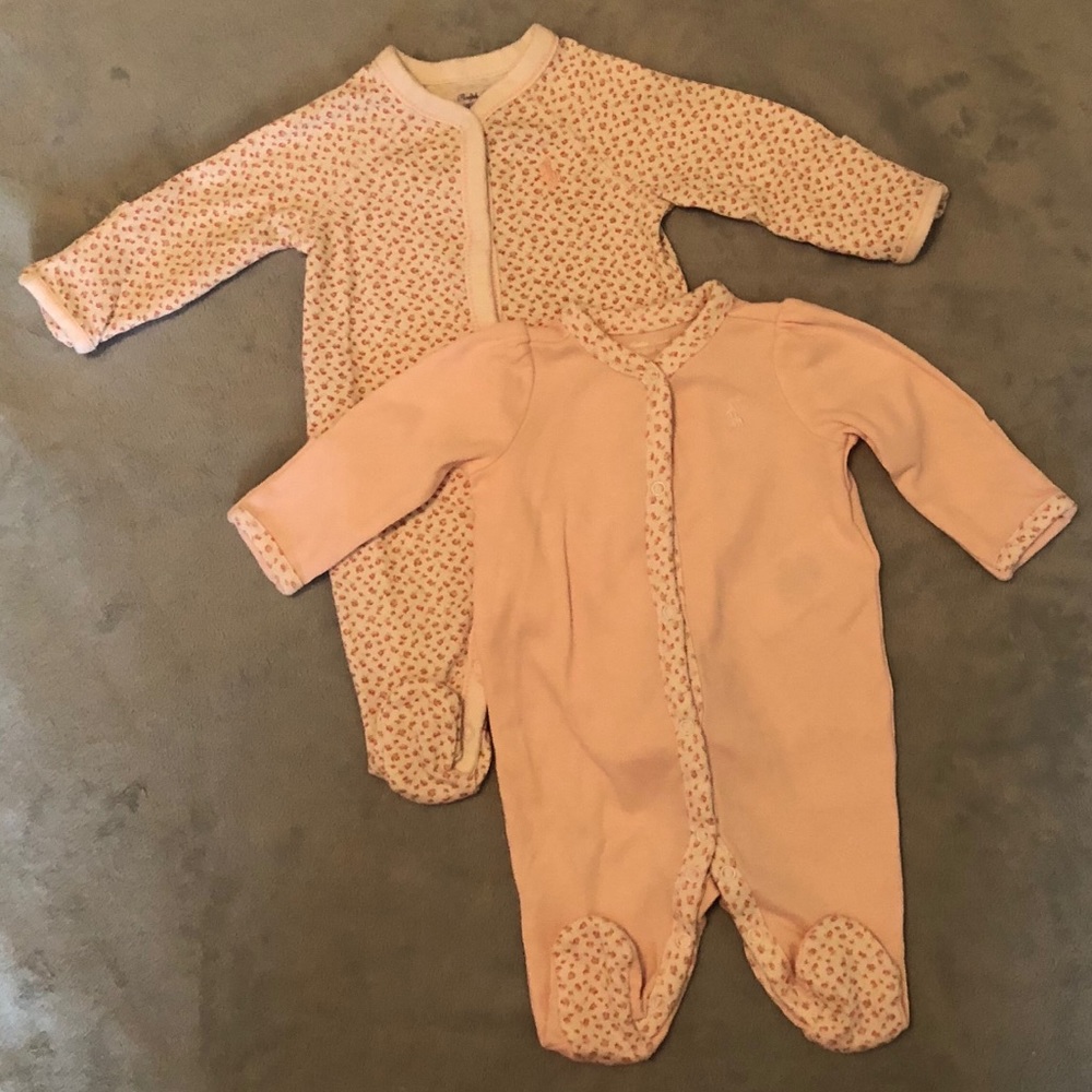 Ralph Lauren 2 snap closure rose sleeper onesies